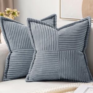 Set Of 2 Stylish Blue/Gray Ribbed Throw Pillow Covers Size 18 X 18